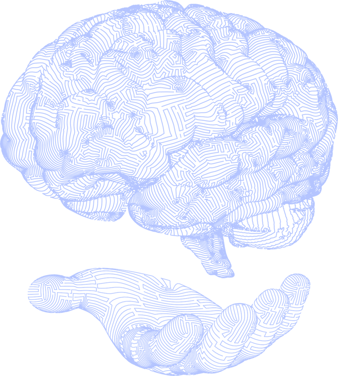 Futuristic 3D wireframe brain illustration resting on a stylized hand - MedCortex Platform